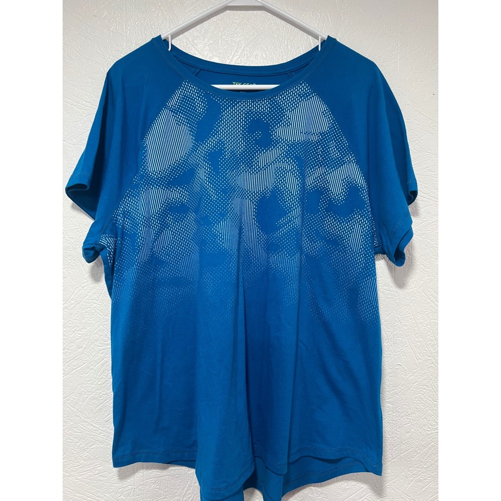Tek Gear Essential Gear Womens XXL Blue Graphic Short Sleeve Activewear T-Shirt